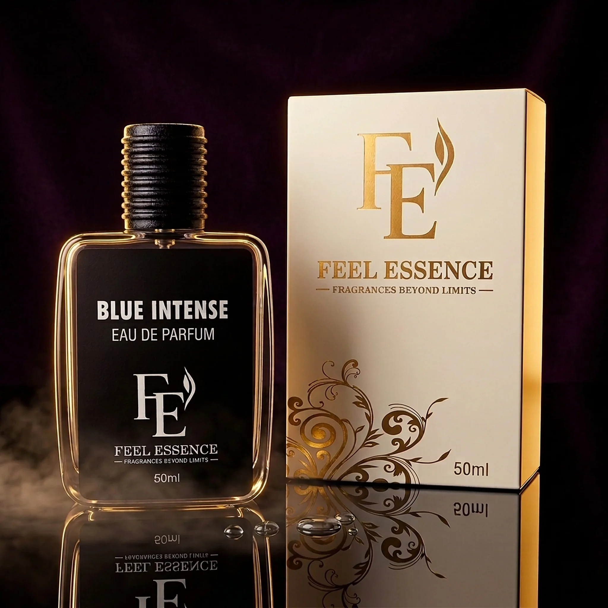 Blue Intense Eau de Parfum 50ml with white and gold FEEL ESSENCE box